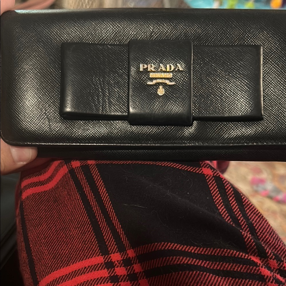 Prada Black Saffiano Leather Wallet with Bow